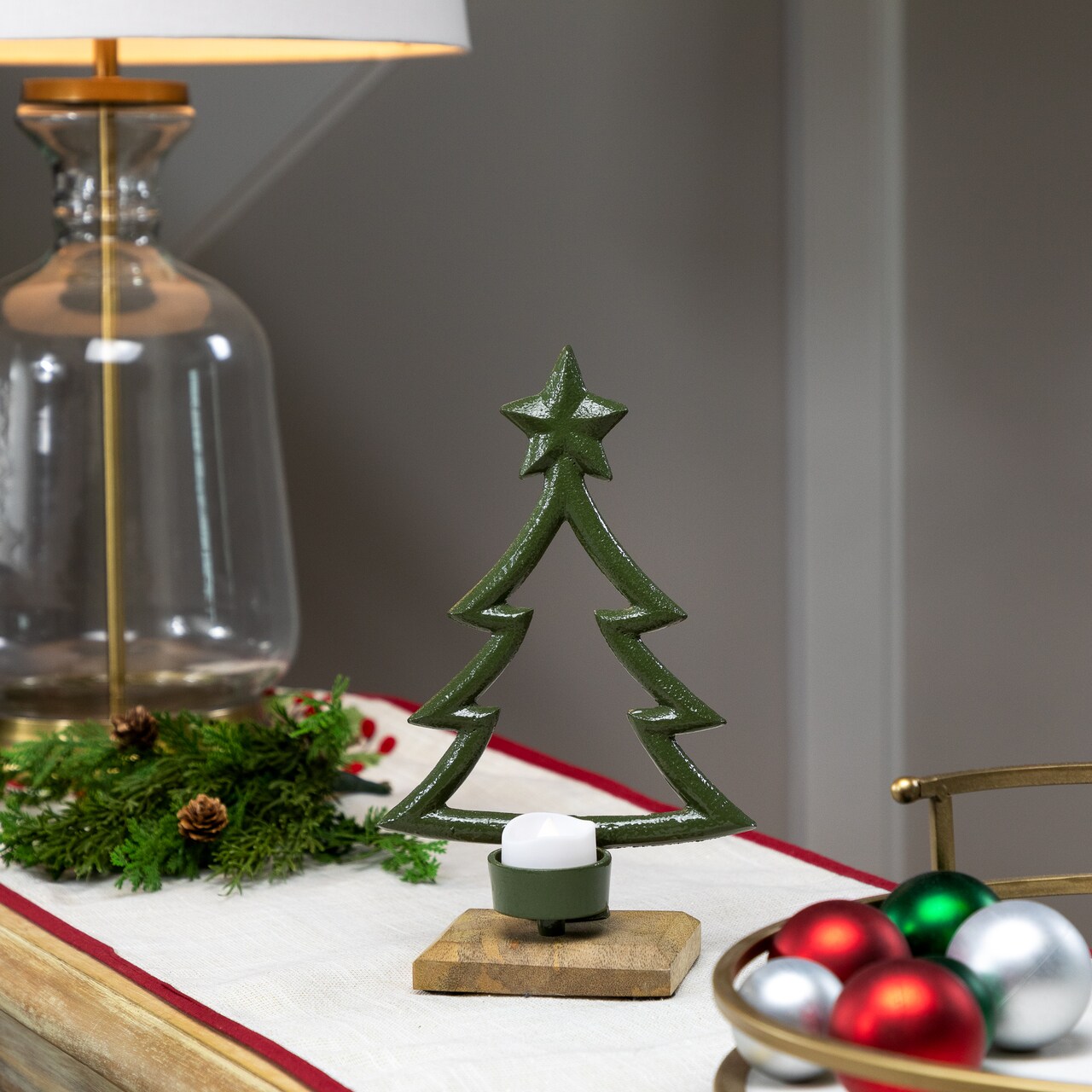 Northlight Winter Tree with Star Topper Metal Christmas Tealight Holder - 9.5"